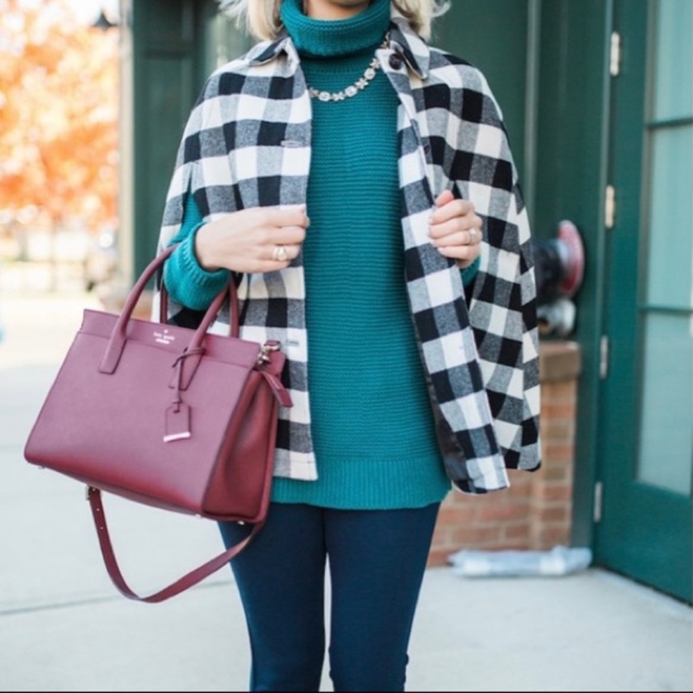 Talbots Buffalo Check Wool Cape Black & White Medium